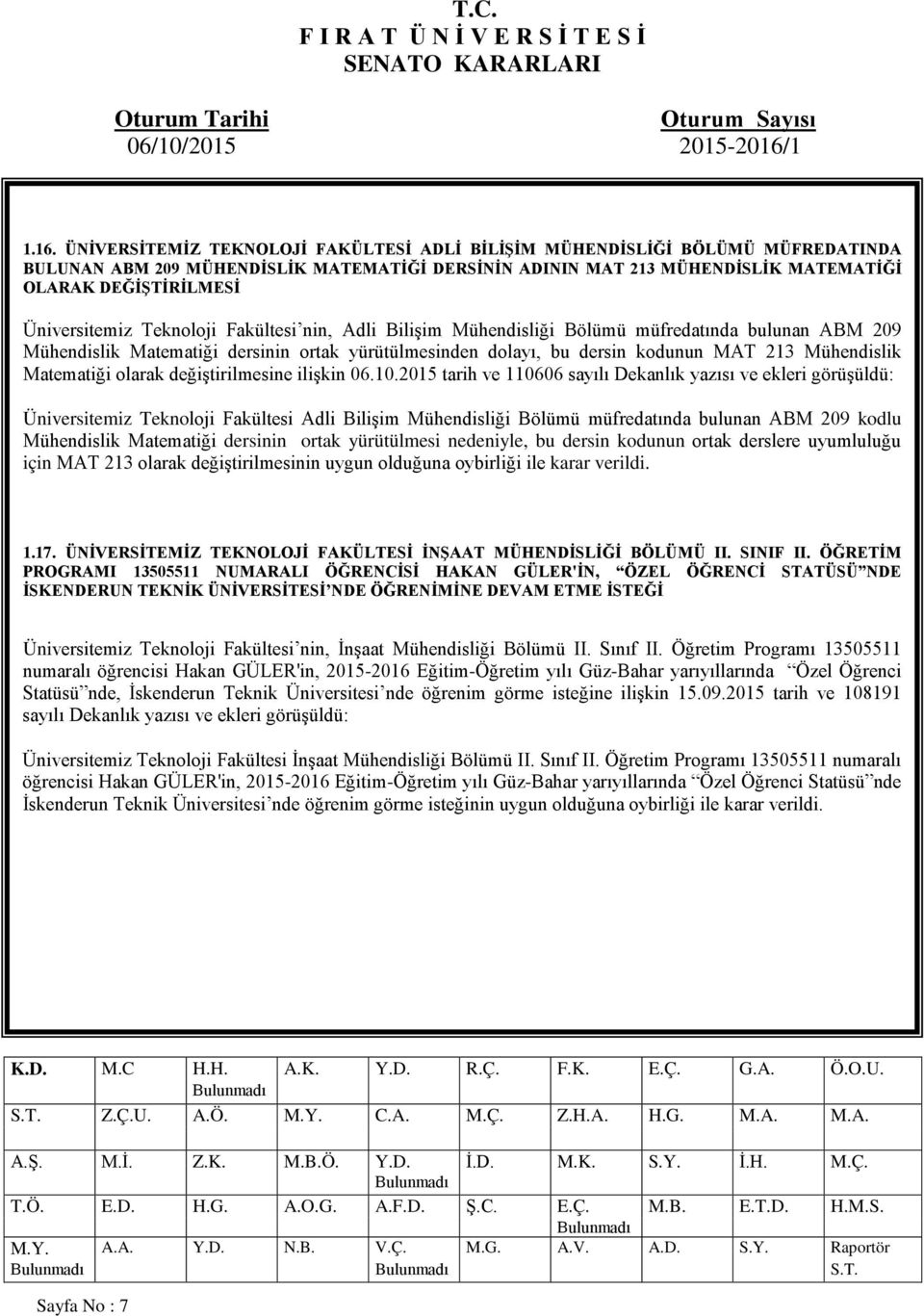 Mühendislik Matematiği olarak değiştirilmesine ilişkin 06.10.