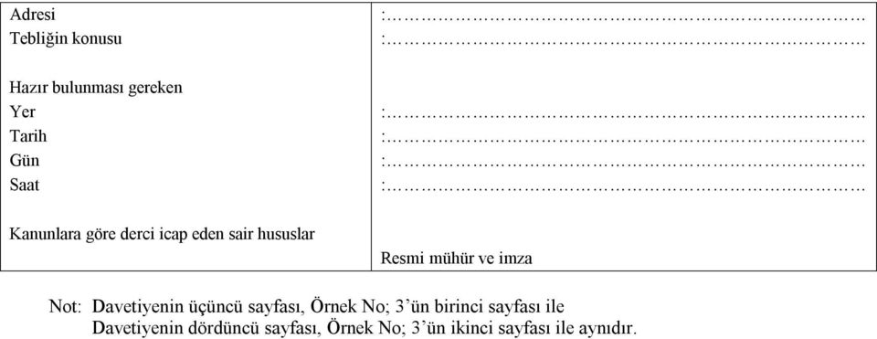 Not: Davetiyenin üçüncü sayfası, Örnek No; 3 ün birinci sayfası ile