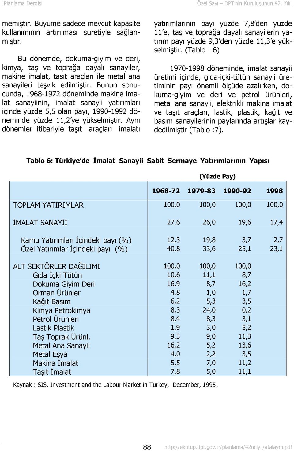 Bunun sonucunda, 1968-1972 döneminde makine imalat sanayiinin, imalat sanayii yatõrõmlarõ içinde yüzde 5,5 olan payõ, 1990-1992 döneminde yüzde 11,2 ye yükselmiştir.