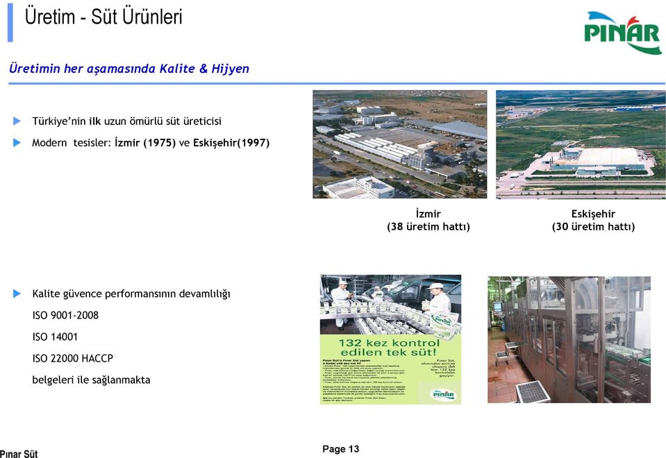 İzmir (38 üretim hattı) Eskişehir (30 üretim hattı) Kalite güvence