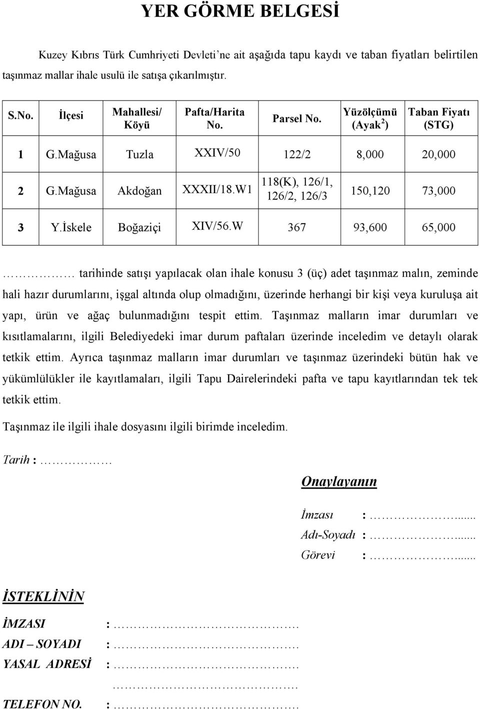 W1 118(K), 126/1, 126/2, 126/3 150,120 73,000 3 Y.İskele Boğaziçi XIV/56.