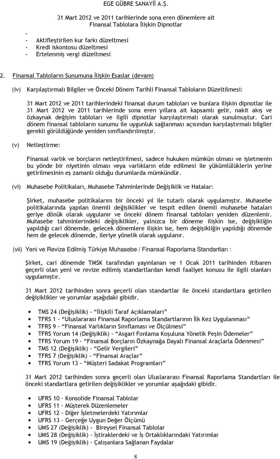 tabloları ve bunlara ilişkin dipnotlar ile 31 Mart 2012 ve 2011 tarihlerinde sona eren yıllara ait kapsamlı gelir, nakit akış ve özkaynak değişim tabloları ve ilgili dipnotlar karşılaştırmalı olarak