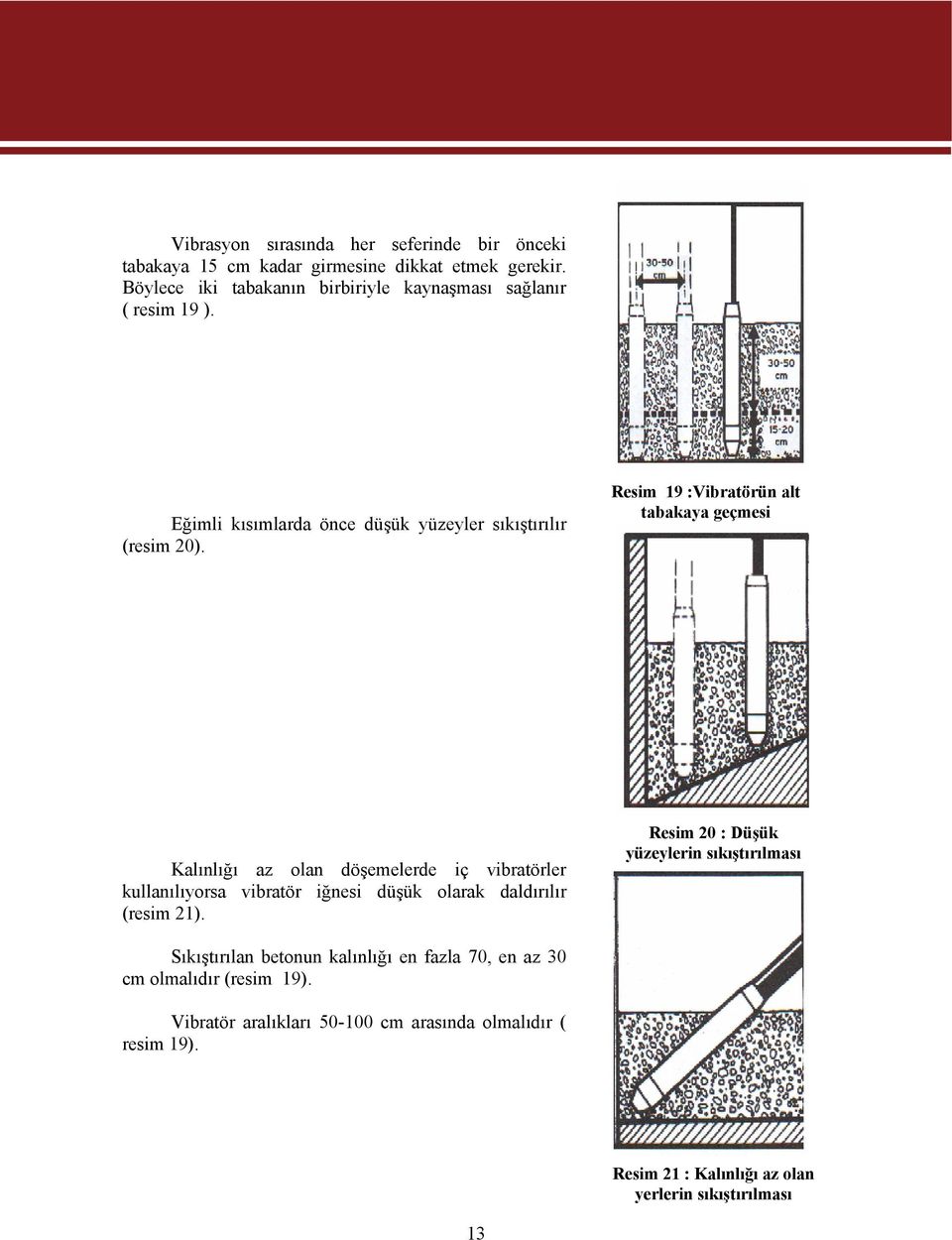 Resim 19 :Vibratörün alt tabakaya geçmesi Kalınlığı az olan döşemelerde iç vibratörler kullanılıyorsa vibratör iğnesi düşük olarak daldırılır (resim 21).
