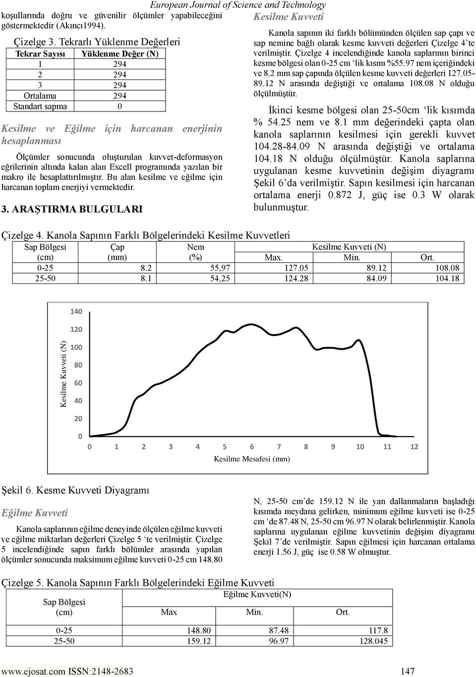 kuvvet-deformasyon eğrilerinin altında kalan alan Excell programında yazılan bir makro ile hesaplattırılmıştır. Bu alan kesilme ve eğilme için harcanan toplam enerjiyi vermektedir. 3.