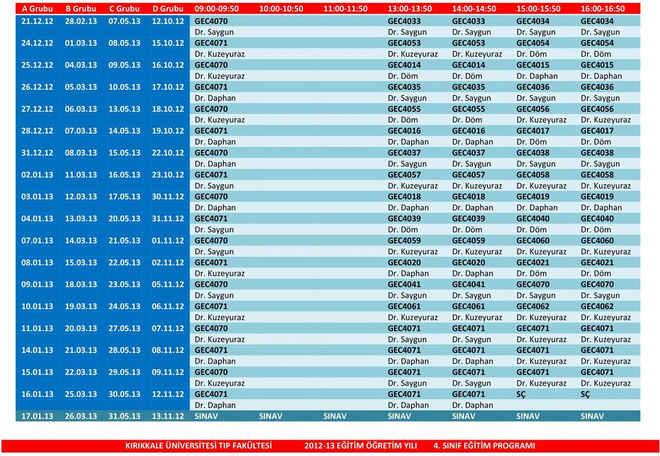 05.13 16.10.12 GEC4070 GEC4014 GEC4014 GEC4015 GEC4015 Dr. Kuzeyuraz Dr. Döm Dr. Döm Dr. Daphan Dr. Daphan 26.12.12 05.03.13 10.05.13 17.10.12 GEC4071 GEC4035 GEC4035 GEC4036 GEC4036 Dr. Daphan Dr. Saygun Dr.