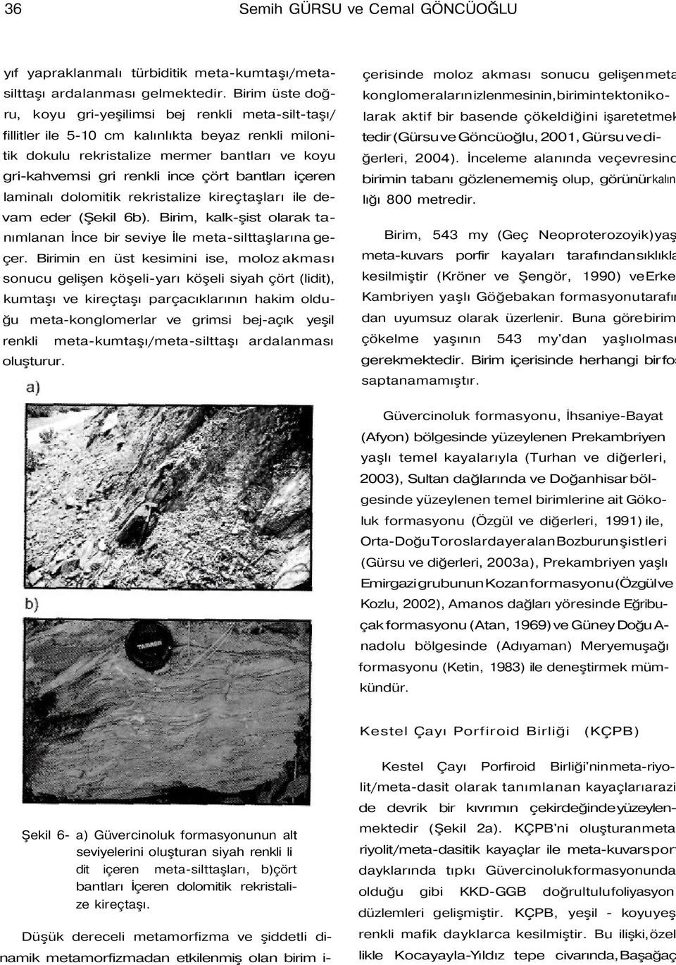 bantları içeren laminalı dolomitik rekristalize kireçtaşları ile devam eder (Şekil 6b). Birim, kalk-şist olarak tanımlanan İnce bir seviye İle meta-silttaşlarına geçer.