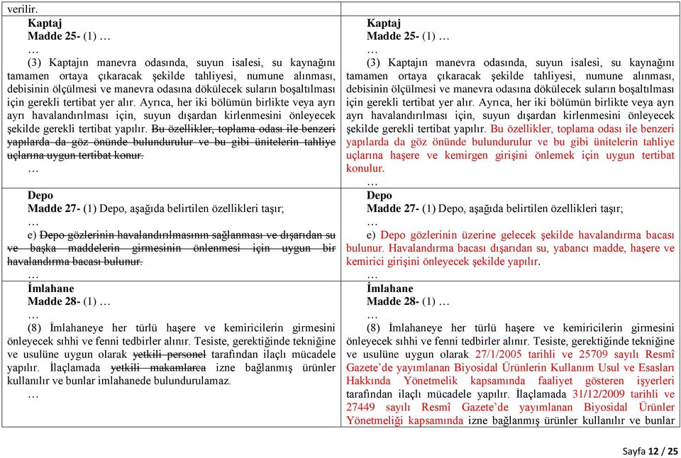 boşaltılması için gerekli tertibat yer alır. Ayrıca, her iki bölümün birlikte veya ayrı ayrı havalandırılması için, suyun dışardan kirlenmesini önleyecek şekilde gerekli tertibat yapılır.