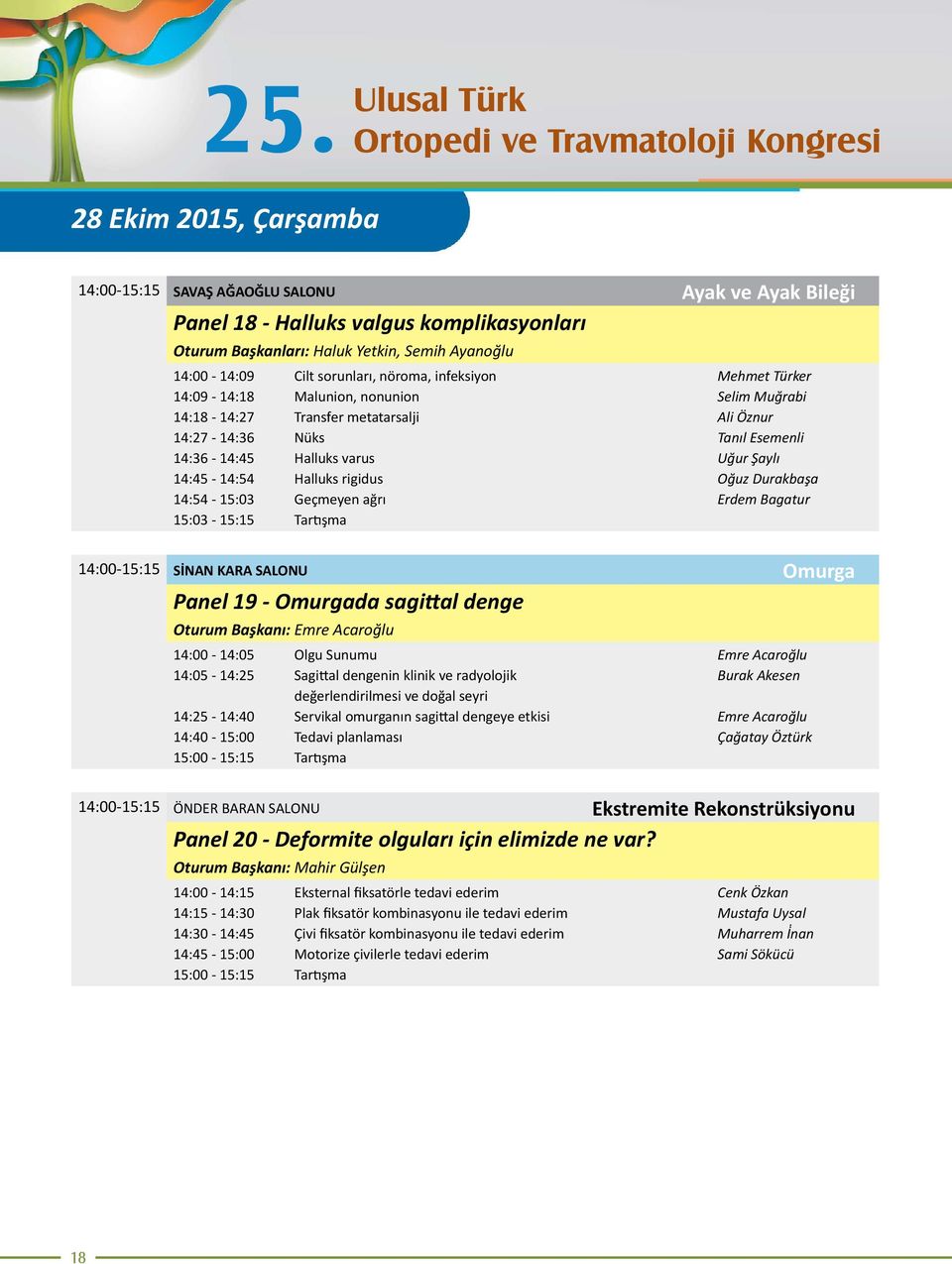 14:36-14:45 Halluks varus Uğur Şaylı 14:45-14:54 Halluks rigidus Oğuz Durakbaşa 14:54-15:03 Geçmeyen ağrı Erdem Bagatur 15:03-15:15 Tartışma 14:00-15:15 SİNAN KARA SALONU Omurga Panel 19 - Omurgada
