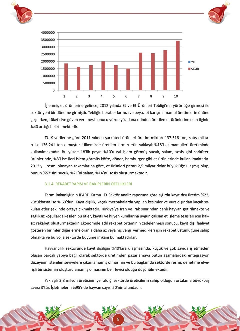 Tebliğle beraber kırmızı ve beyaz et karışımı mamul üretimlerin önüne geçilirken, tüketiciye güven verilmesi sonucu yüzde yüz dana etinden üretilen et ürünlerine olan ilginin %40 arttığı