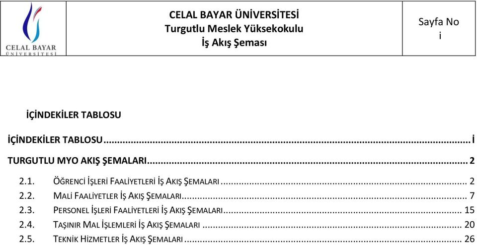 2.2. MALİ FAALİYETLER İŞ AKIŞ ŞEMALARI... 7 2.3.