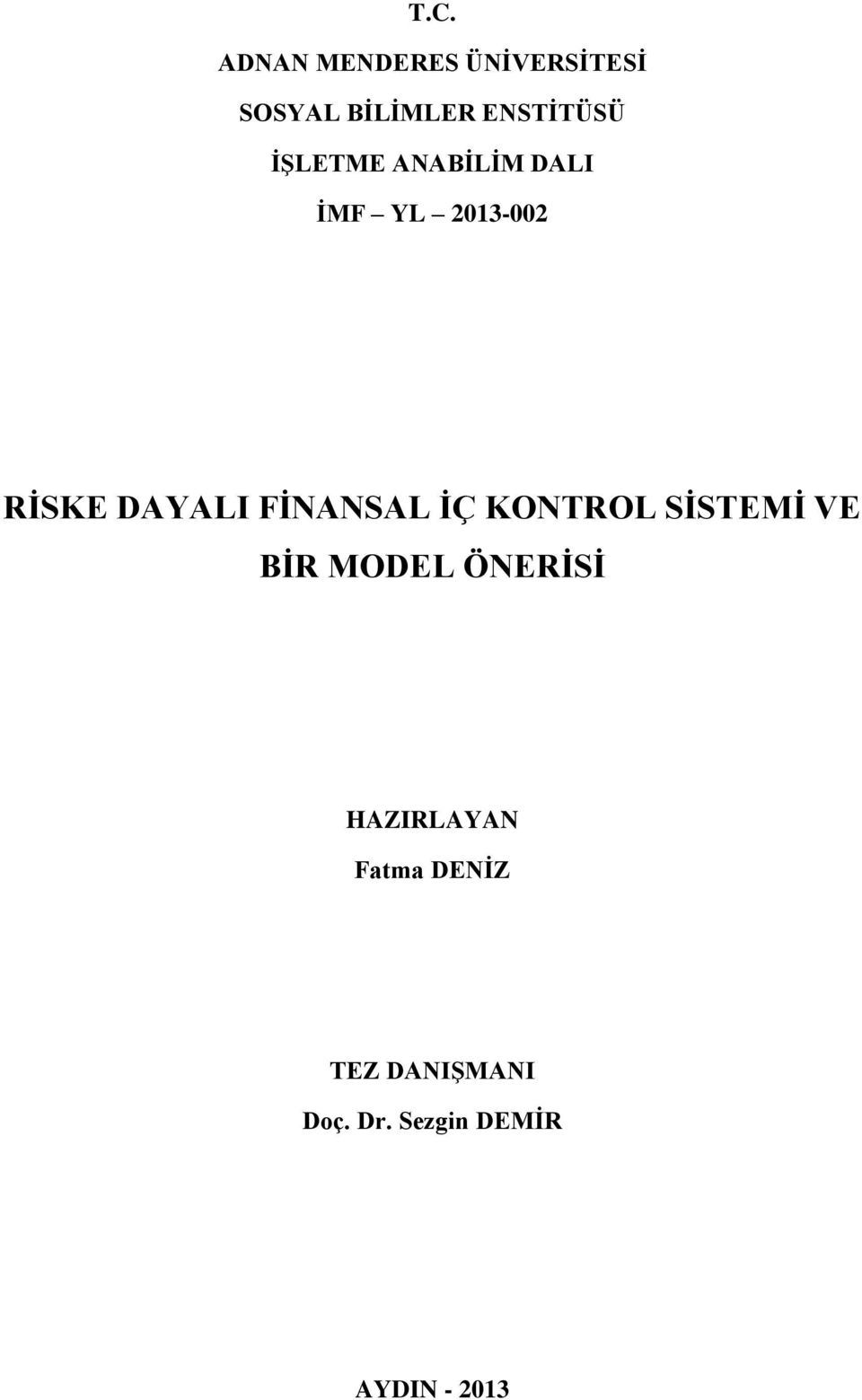 DAYALI FİNANSAL İÇ KONTROL SİSTEMİ VE BİR MODEL ÖNERİSİ