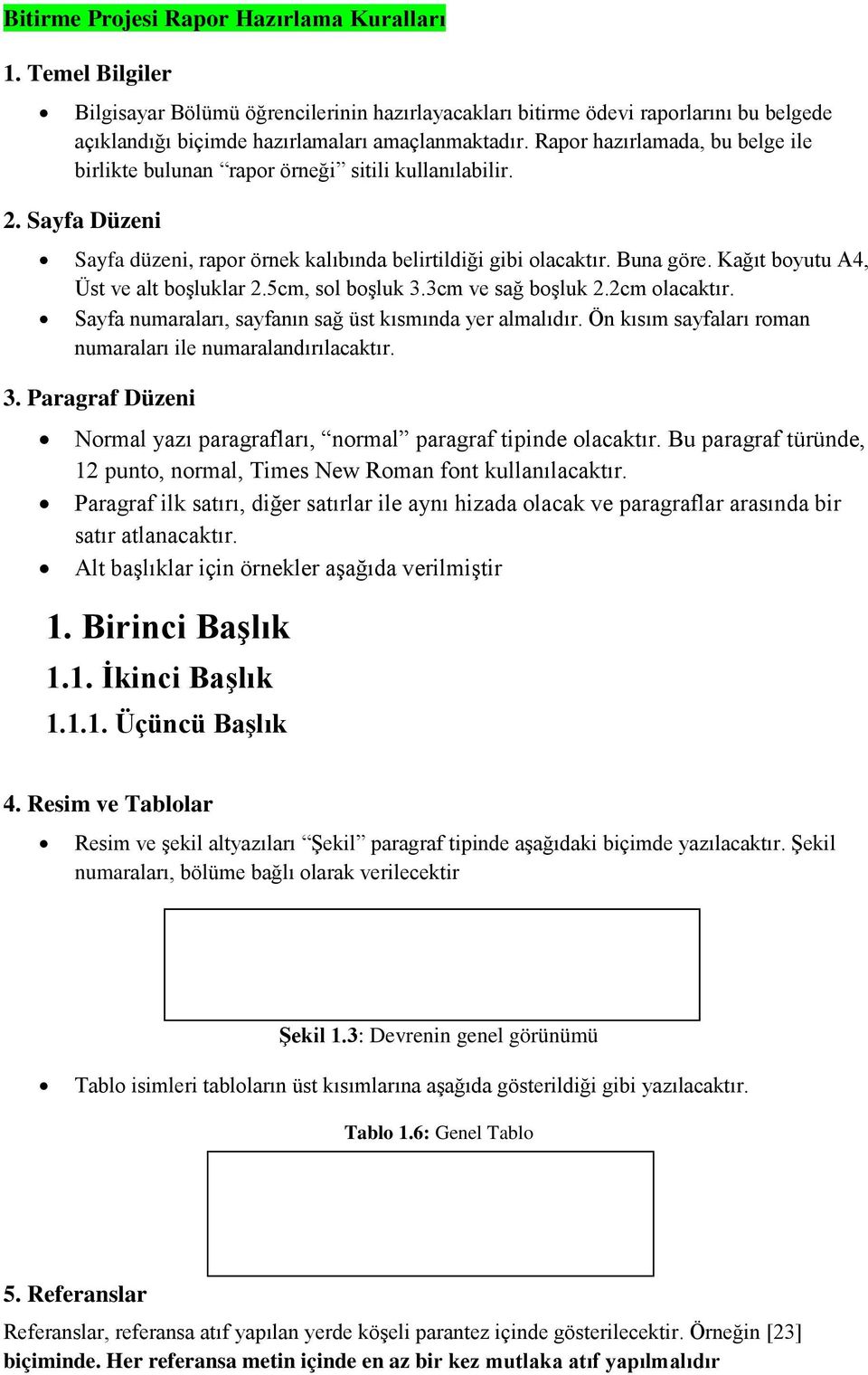 Kağıt boyutu A4, Üst ve alt boşluklar 2.5cm, sol boşluk 3.3cm ve sağ boşluk 2.2cm olacaktır. Sayfa numaraları, sayfanın sağ üst kısmında yer almalıdır.