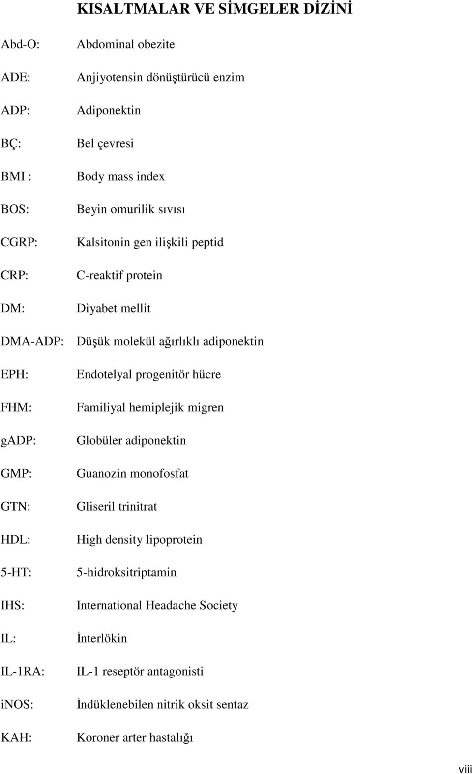 HDL: 5-HT: IHS: IL: IL-1RA: inos: KAH: Endotelyal progenitör hücre Familiyal hemiplejik migren Globüler adiponektin Guanozin monofosfat Gliseril trinitrat High