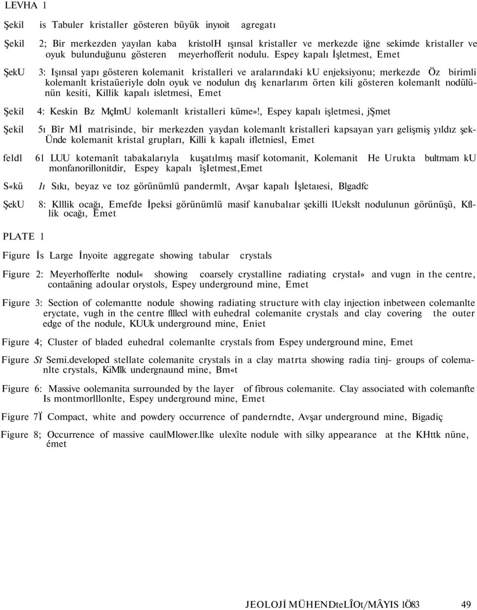 Espey kapalı İşletmest, Emet ŞekU Şekil Şekil 3: Işınsal yapı gösteren kolemanit kristalleri ve aralarındaki ku enjeksiyonu; merkezde Öz birimli kolemanlt kristaüeriyle doln oyuk ve nodulun dış