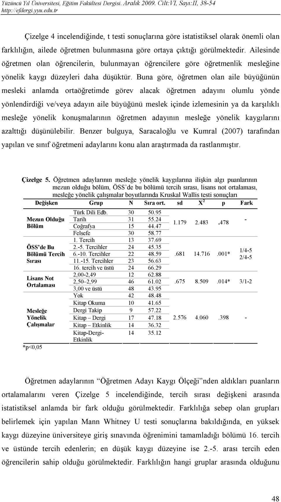 Buna göre, öğretmen olan aile büyüğünün mesleki anlamda ortaöğretimde görev alacak öğretmen adayını olumlu yönde yönlendirdiği ve/veya adayın aile büyüğünü meslek içinde izlemesinin ya da karşılıklı