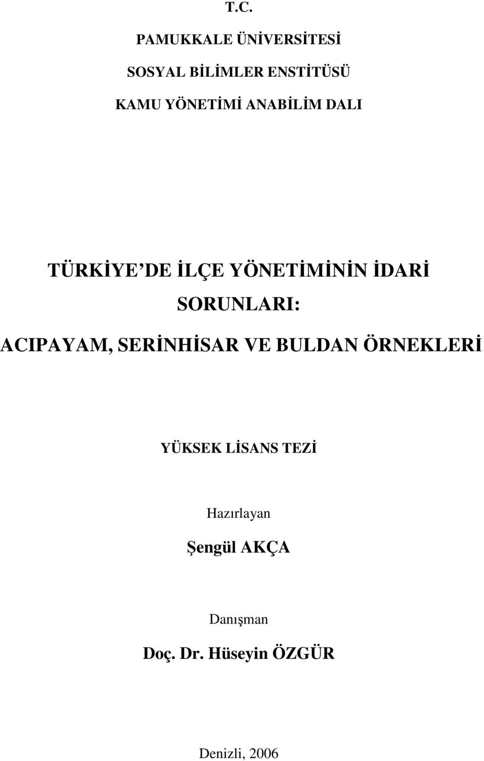 ACIPAYAM, SERNHSAR VE BULDAN ÖRNEKLER YÜKSEK LSANS TEZ