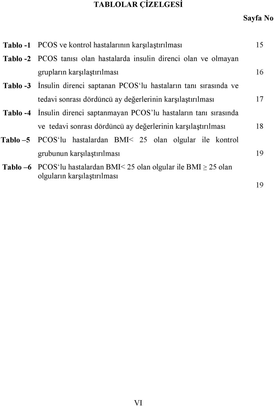 17 Tablo -4 İnsulin direnci saptanmayan PCOS lu hastaların tanı sırasında Tablo 5 ve tedavi sonrası dördüncü ay değerlerinin karşılaştırılması 18 PCOS lu