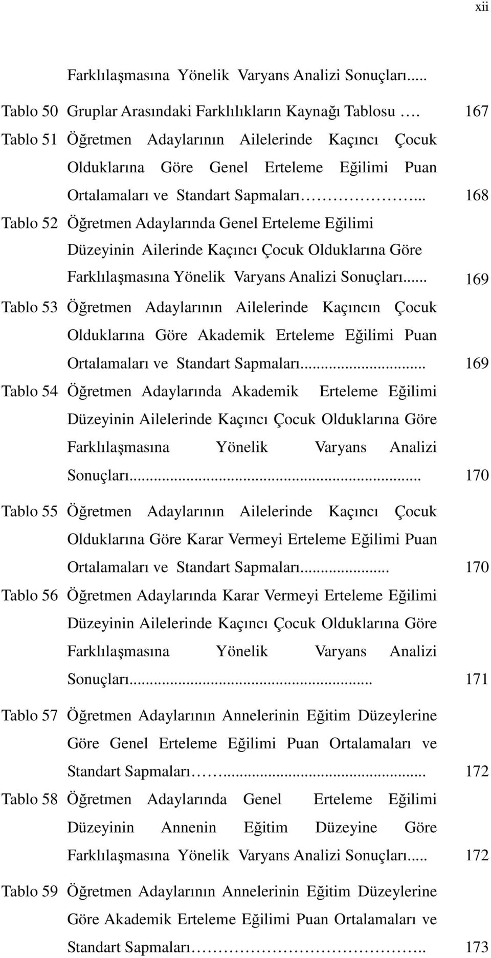 .. 168 Tablo 52 Öğretmen Adaylarında Genel Erteleme Eğilimi Düzeyinin Ailerinde Kaçıncı Çocuk Olduklarına Göre Farklılaşmasına Yönelik Varyans Analizi Sonuçları.