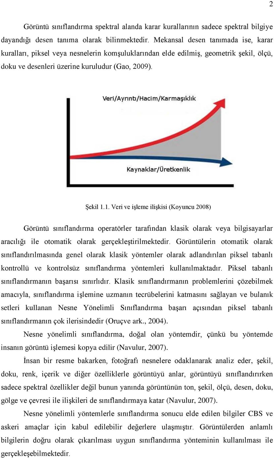 1. Veri ve iģleme iliģkisi (Koyuncu 2008) Görüntü sınıflandırma operatörler tarafından klasik olarak veya bilgisayarlar aracılığı ile otomatik olarak gerçekleģtirilmektedir.