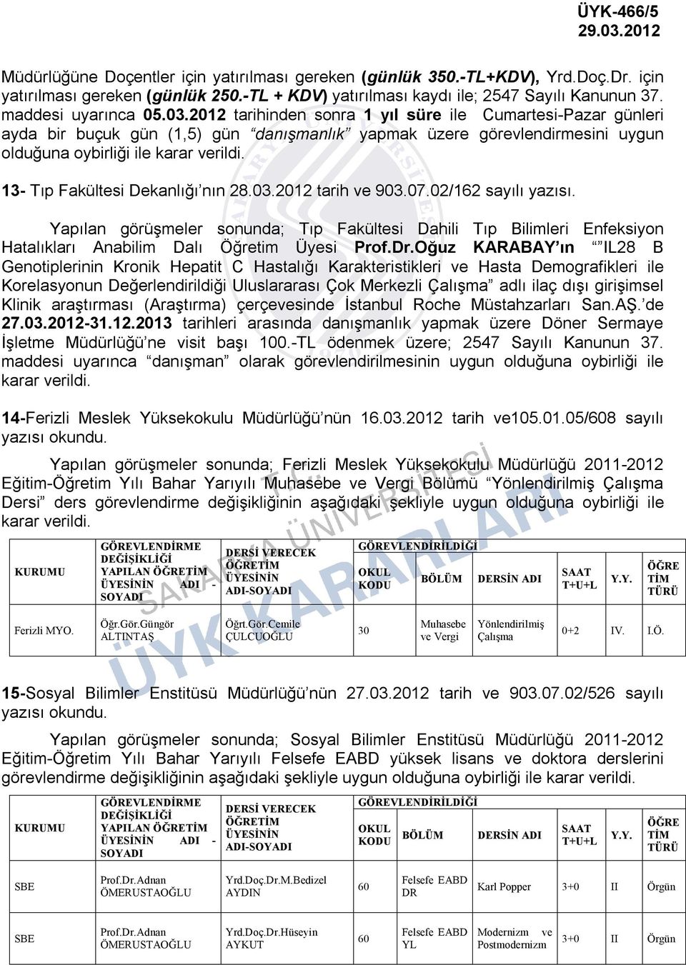 07.02/162 sayılı yazısı. Yapılan görüşmeler sonunda; Tıp Fakültesi Dahili Tıp Bilimleri Enfeksiyon Hatalıkları Anabilim Dalı Öğretim Üyesi Prof.Dr.