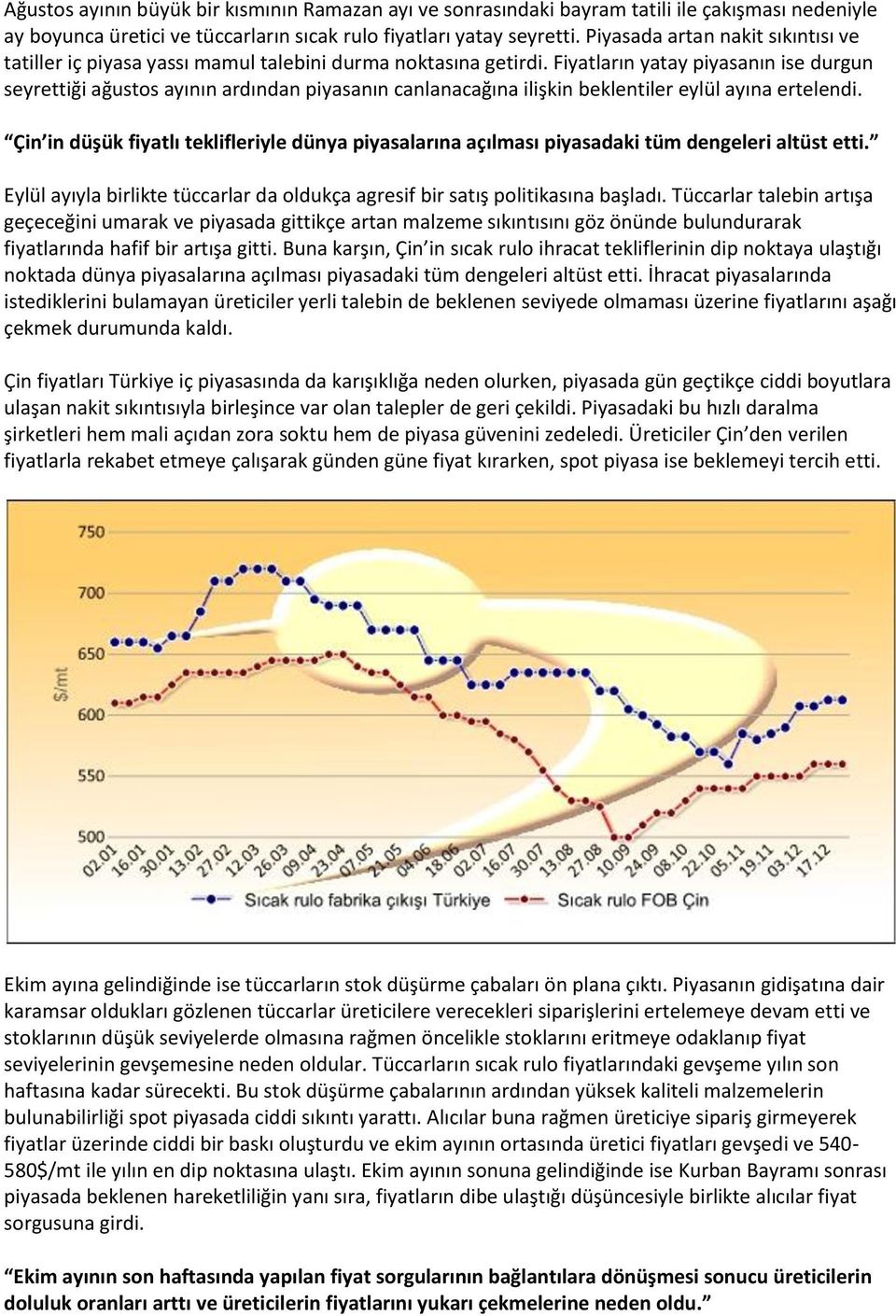 Fiyatların yatay piyasanın ise durgun seyrettiği ağustos ayının ardından piyasanın canlanacağına ilişkin beklentiler eylül ayına ertelendi.