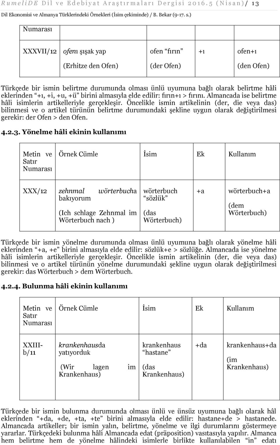 eklerinden +ı, +i, +u, +ü birini almasıyla elde edilir: fırın+ı > fırını. Almancada ise belirtme hâli isimlerin artikelleriyle gerçekleşir.