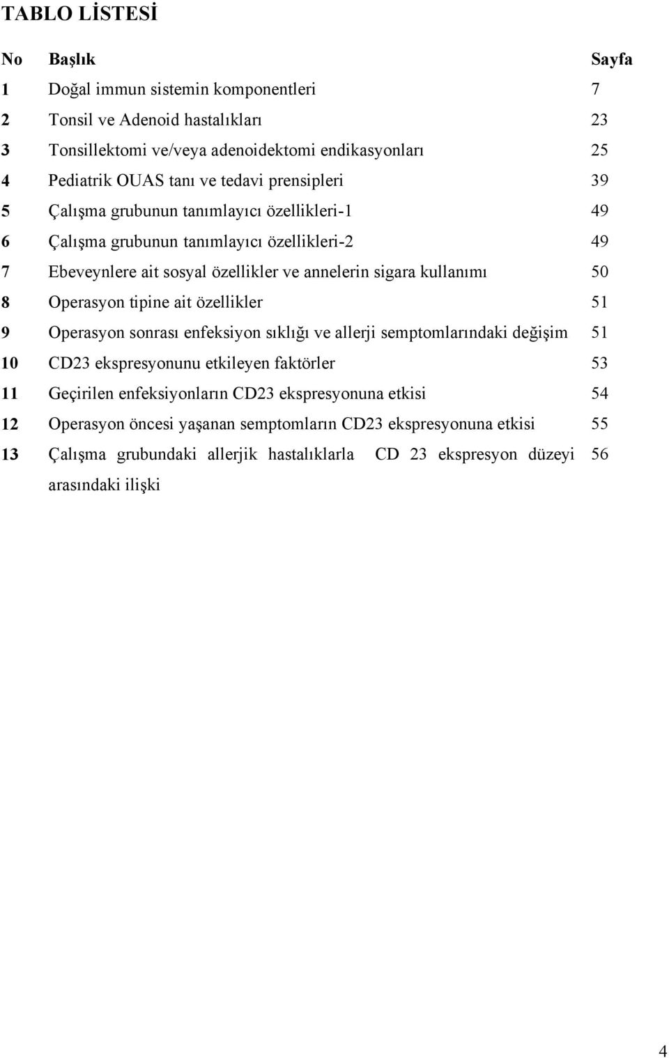 8 Operasyon tipine ait özellikler 51 9 Operasyon sonrası enfeksiyon sıklığı ve allerji semptomlarındaki değişim 51 10 CD23 ekspresyonunu etkileyen faktörler 53 11 Geçirilen