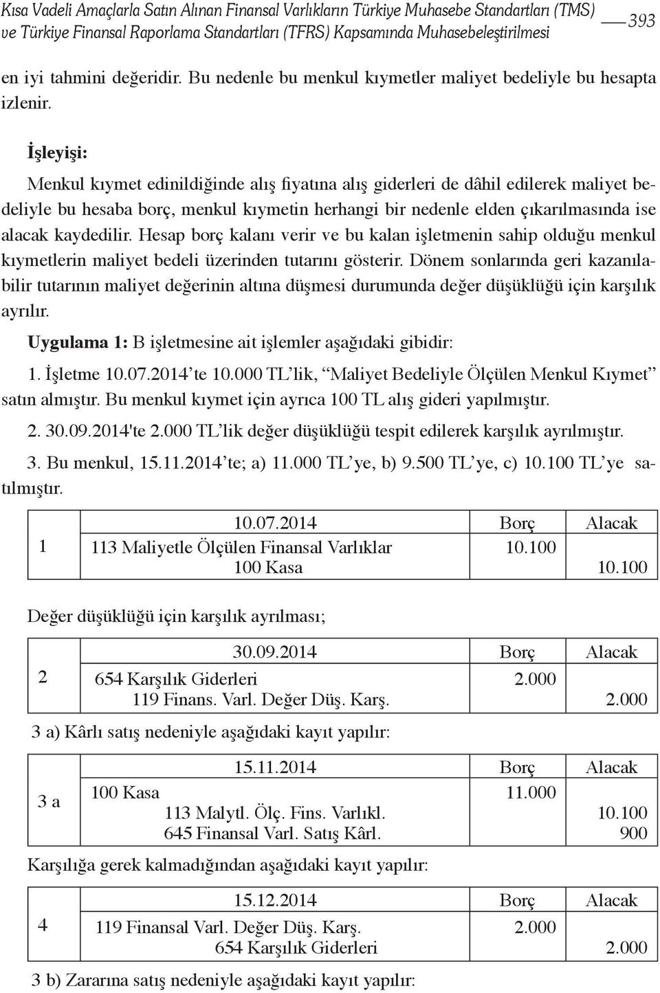 İşleyişi: Menkul kıymet edinildiğinde alış fiyatına alış giderleri de dâhil edilerek maliyet bedeliyle bu hesaba borç, menkul kıymetin herhangi bir nedenle elden çıkarılmasında ise alacak kaydedilir.