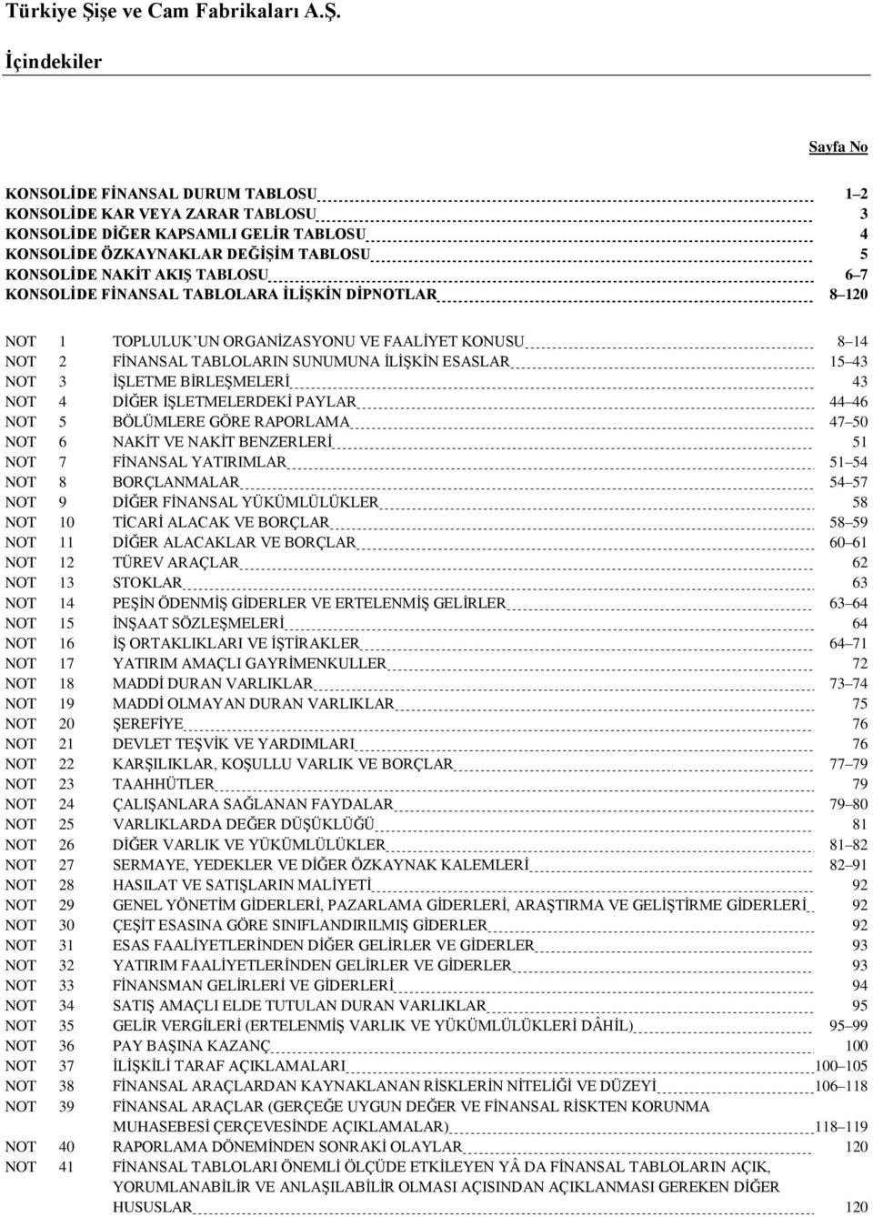 BİRLEŞMELERİ 43 NOT 4 DİĞER İŞLETMELERDEKİ PAYLAR 44 46 NOT 5 BÖLÜMLERE GÖRE RAPORLAMA 47 50 NOT 6 NAKİT VE NAKİT BENZERLERİ 51 NOT 7 FİNANSAL YATIRIMLAR 51 54 NOT 8 BORÇLANMALAR 54 57 NOT 9 DİĞER