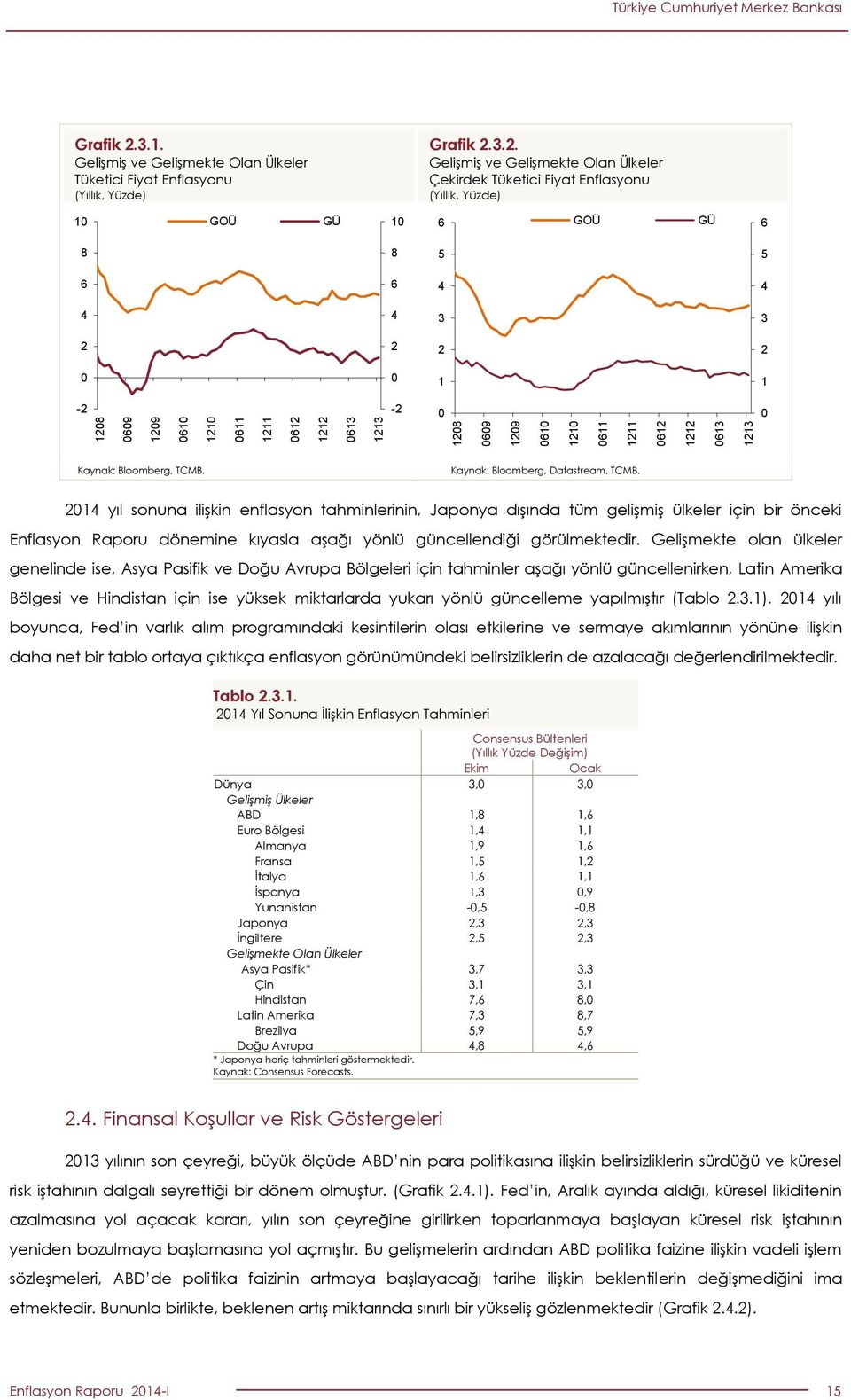 1 yıl sonuna ilişkin enflasyon tahminlerinin, Japonya dışında tüm gelişmiş ülkeler için bir önceki Enflasyon Raporu dönemine kıyasla aşağı yönlü güncellendiği görülmektedir.