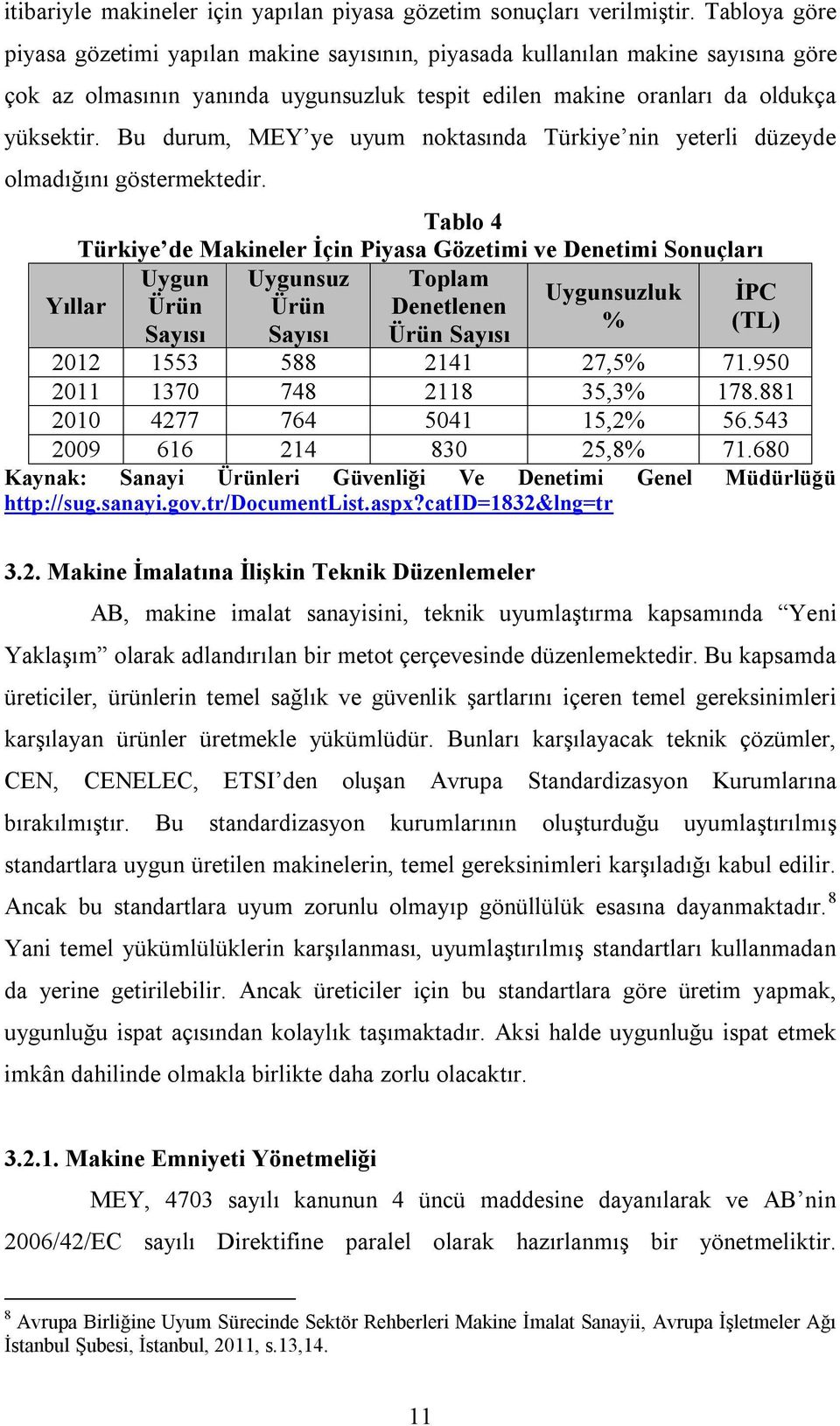 Bu durum, MEY ye uyum noktasında Türkiye nin yeterli düzeyde olmadığını göstermektedir.