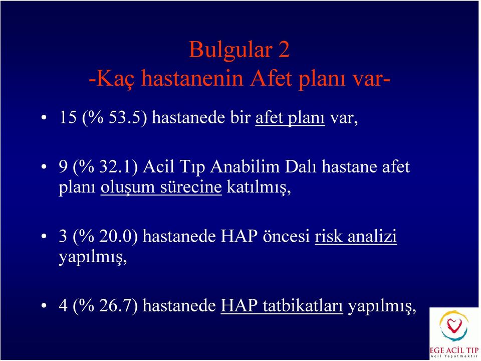 1) Acil Tıp Anabilim Dalı hastane afet planı oluşum sürecine