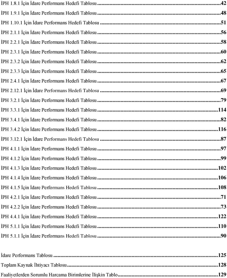 ..65 ĠPH 2.4.1 Ġçin Ġdare Performans Hedefi Tablosu...67 ĠPH 2.12.1 Ġçin Ġdare Performans Hedefi Tablosu...69 ĠPH 3.2.1 Ġçin Ġdare Performans Hedefi Tablosu...79 ĠPH 3.3.1 Ġçin Ġdare Performans Hedefi Tablosu...114 ĠPH 3.
