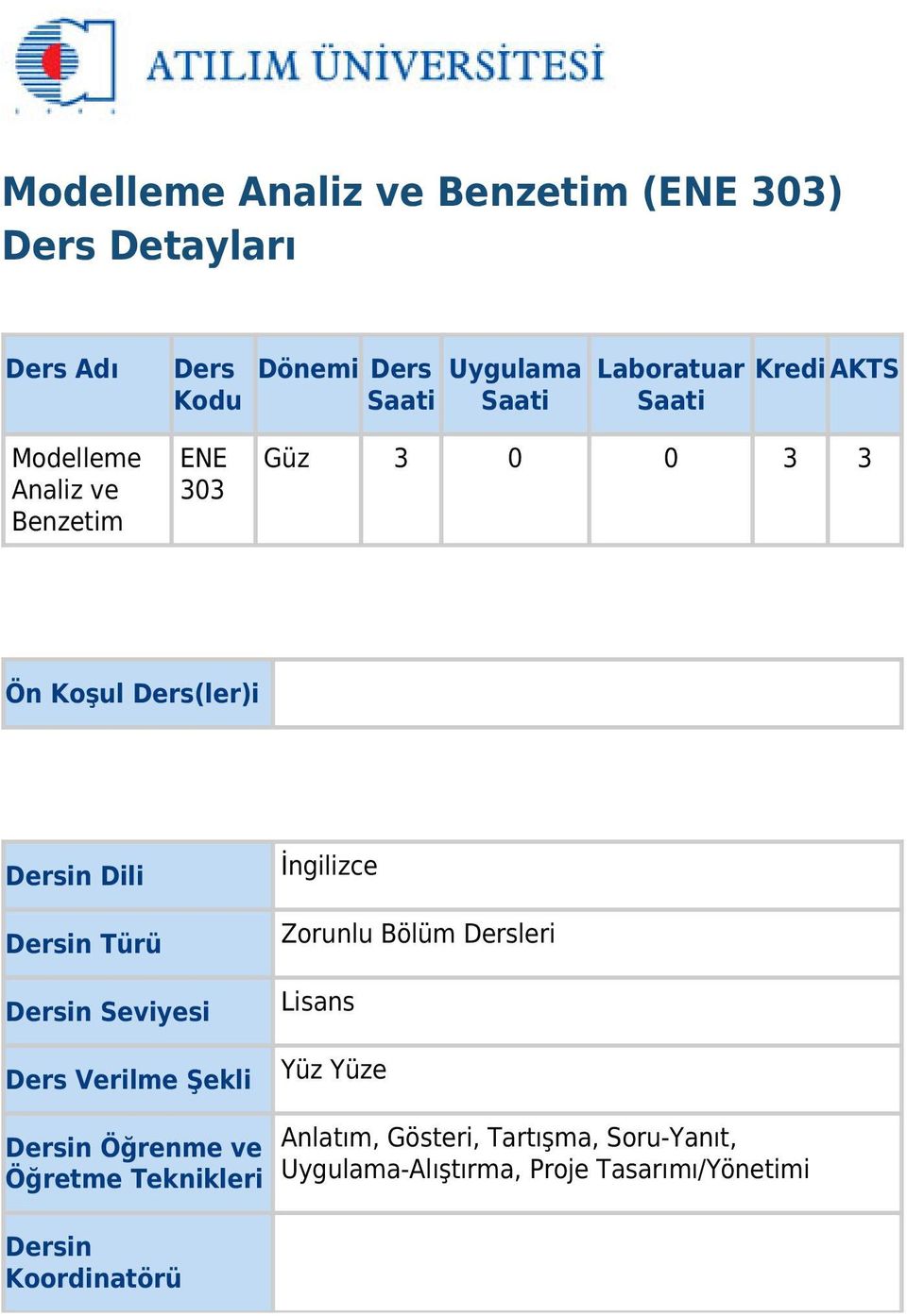 Dersin Türü Dersin Seviyesi Ders Verilme Şekli İngilizce Zorunlu Bölüm Dersleri Lisans Yüz Yüze Dersin Öğrenme ve