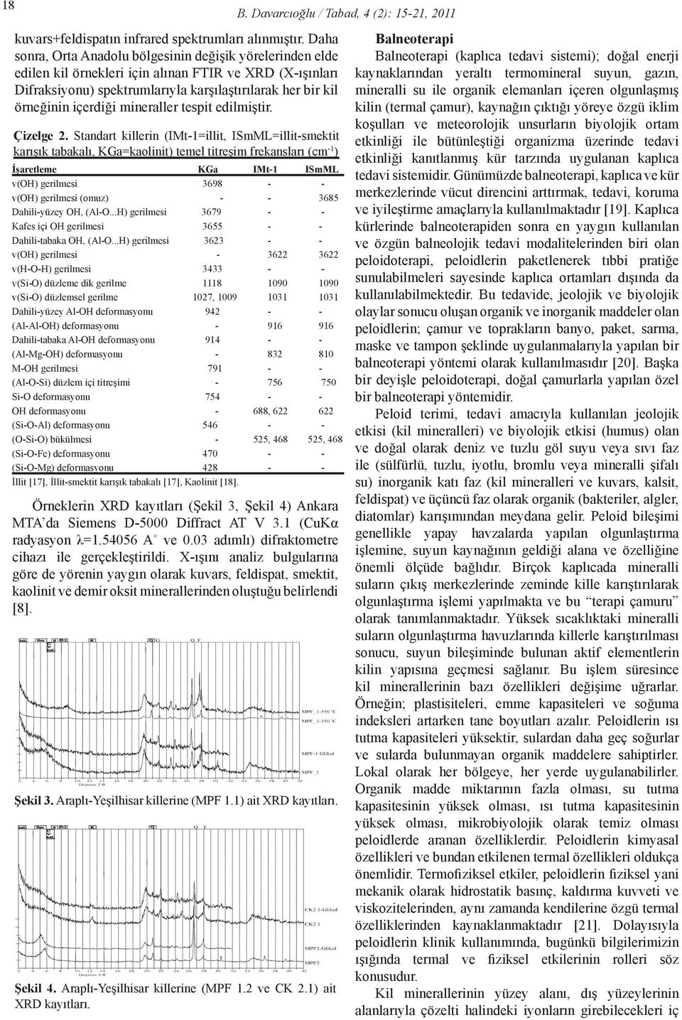 mineraller tespit edilmiştir. Çizelge 2.