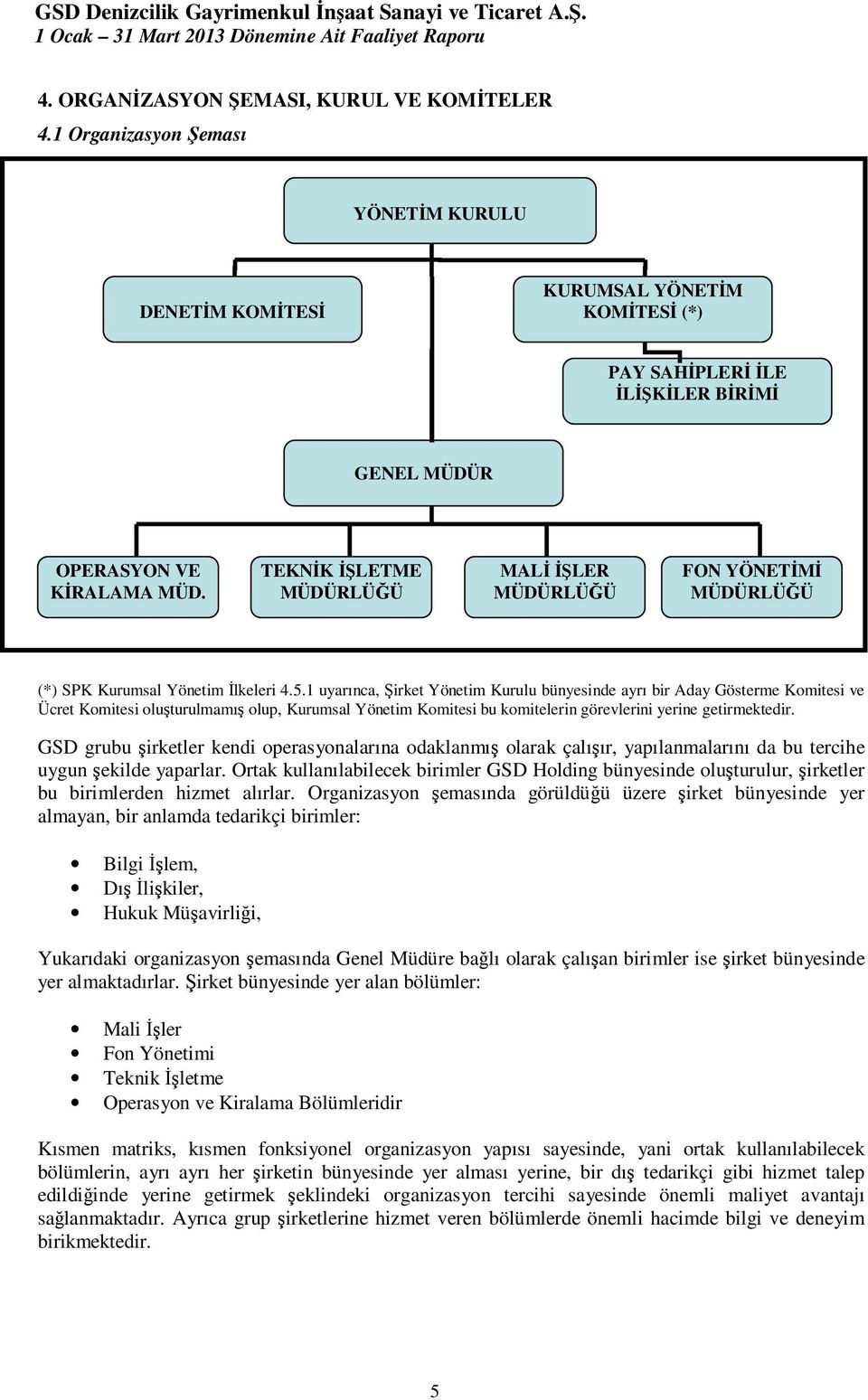 TEKNĐK ĐŞLETME MÜDÜRLÜĞÜ MALĐ ĐŞLER MÜDÜRLÜĞÜ FON YÖNETĐMĐ MÜDÜRLÜĞÜ (*) SPK Kurumsal Yönetim Đlkeleri 4.5.