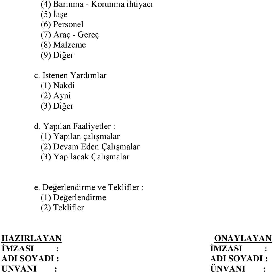 Yapılan Faaliyetler : (1) Yapılan çalıģmalar (2) Devam Eden ÇalıĢmalar (3) Yapılacak ÇalıĢmalar