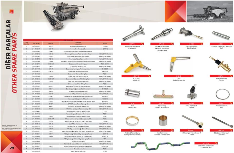 Mod / All s 6 UNH0202978 372978 Tırmık şapkalı boru/support pin Büt.Mod / All s 7 UNH0203964 333964 Tırmık düz iki delikli boru/connector, connecting bushing Büt.