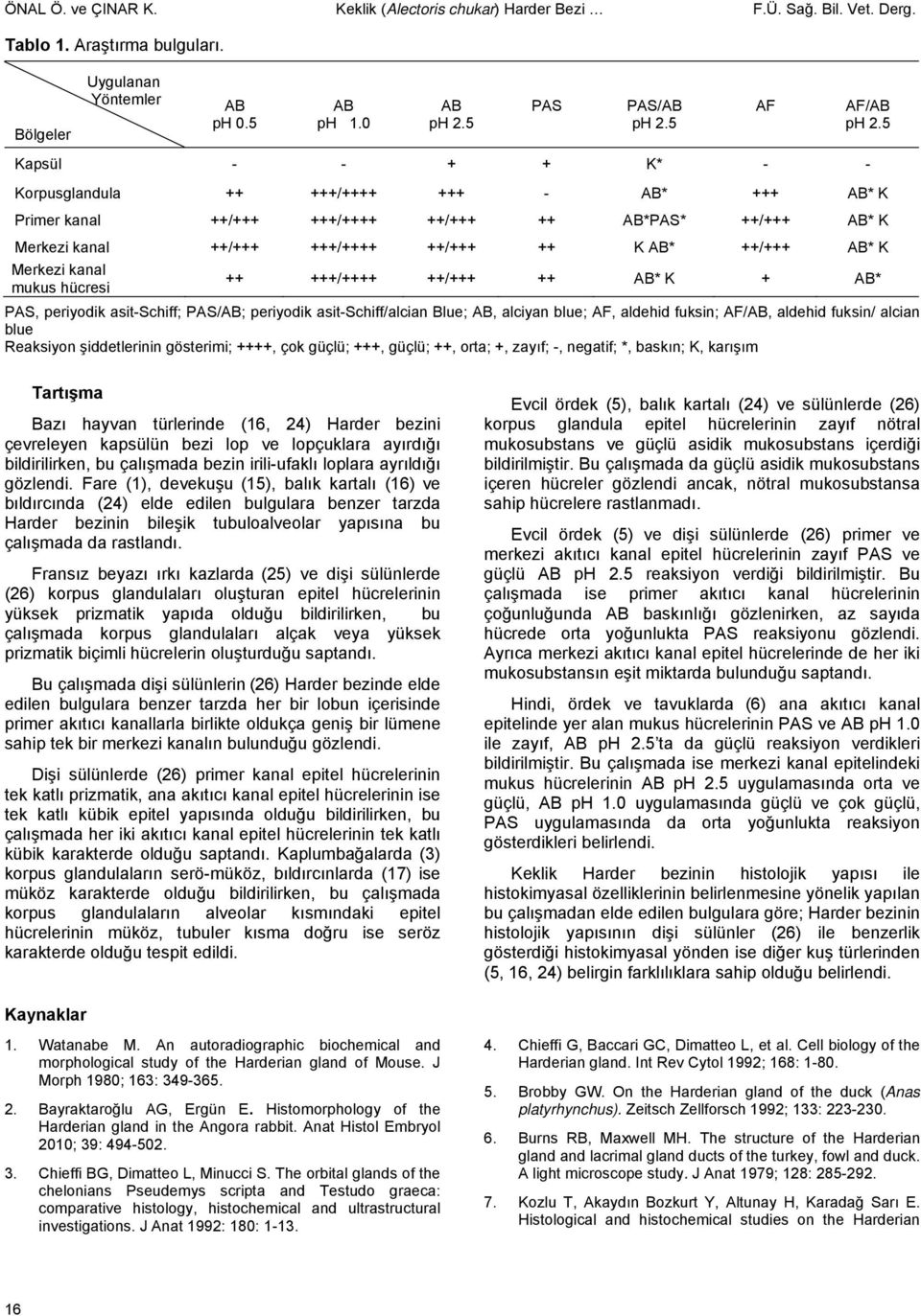 Merkezi kanal mukus hücresi ++ +++/++++ ++/+++ ++ * K + * PAS, periyodik asit-schiff; PAS/; periyodik asit-schiff/alcian Blue;, alciyan blue; AF, aldehid fuksin; AF/, aldehid fuksin/ alcian blue