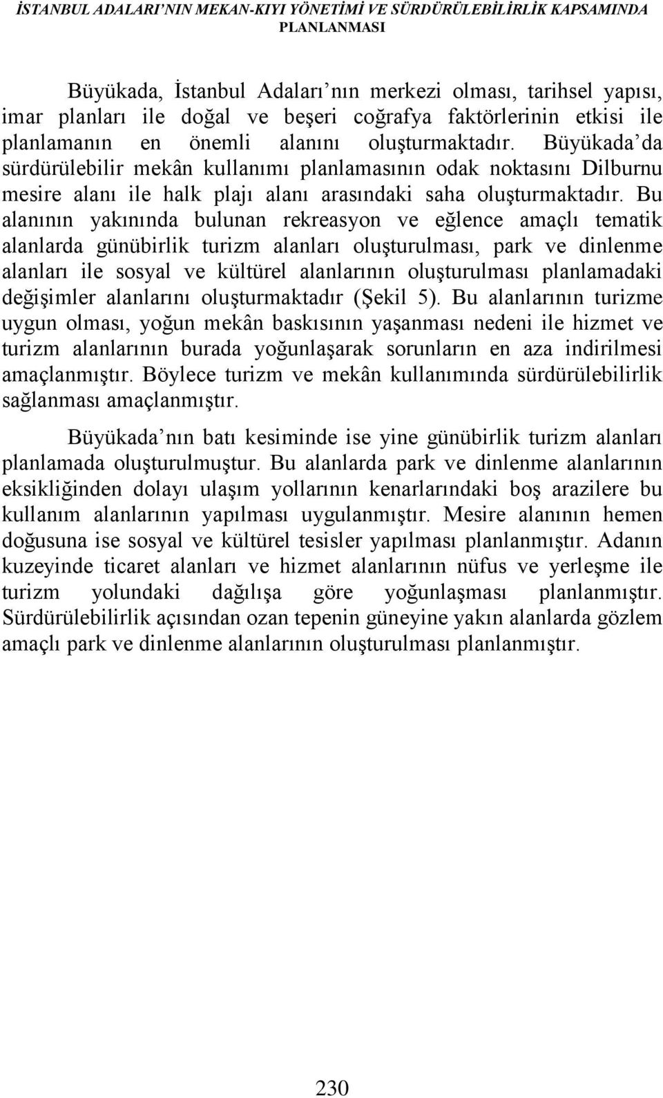 Büyükada da sürdürülebilir mekân kullanımı planlamasının odak noktasını Dilburnu mesire alanı ile halk plajı alanı arasındaki saha oluşturmaktadır.