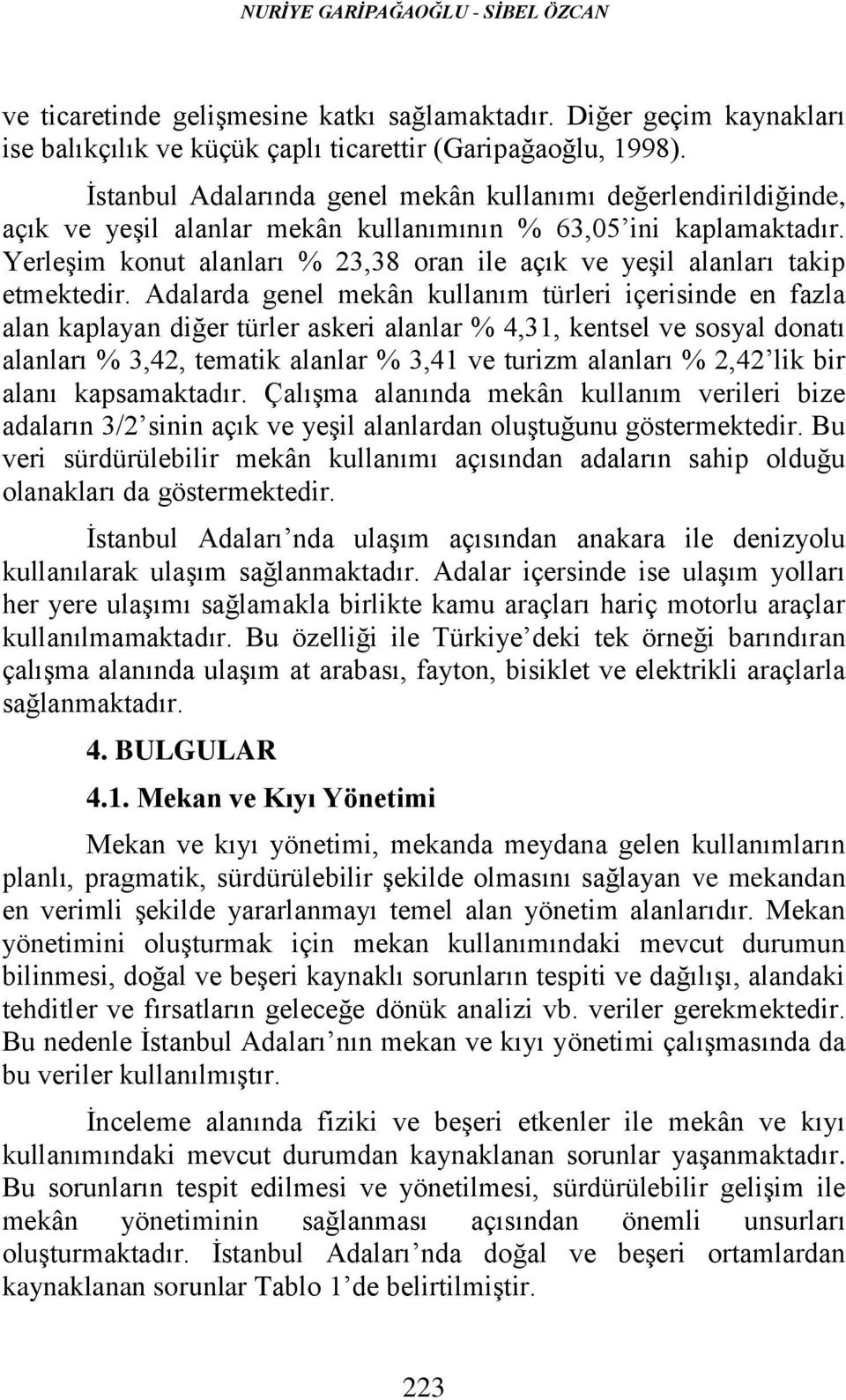 Yerleşim konut alanları % 23,38 oran ile açık ve yeşil alanları takip etmektedir.