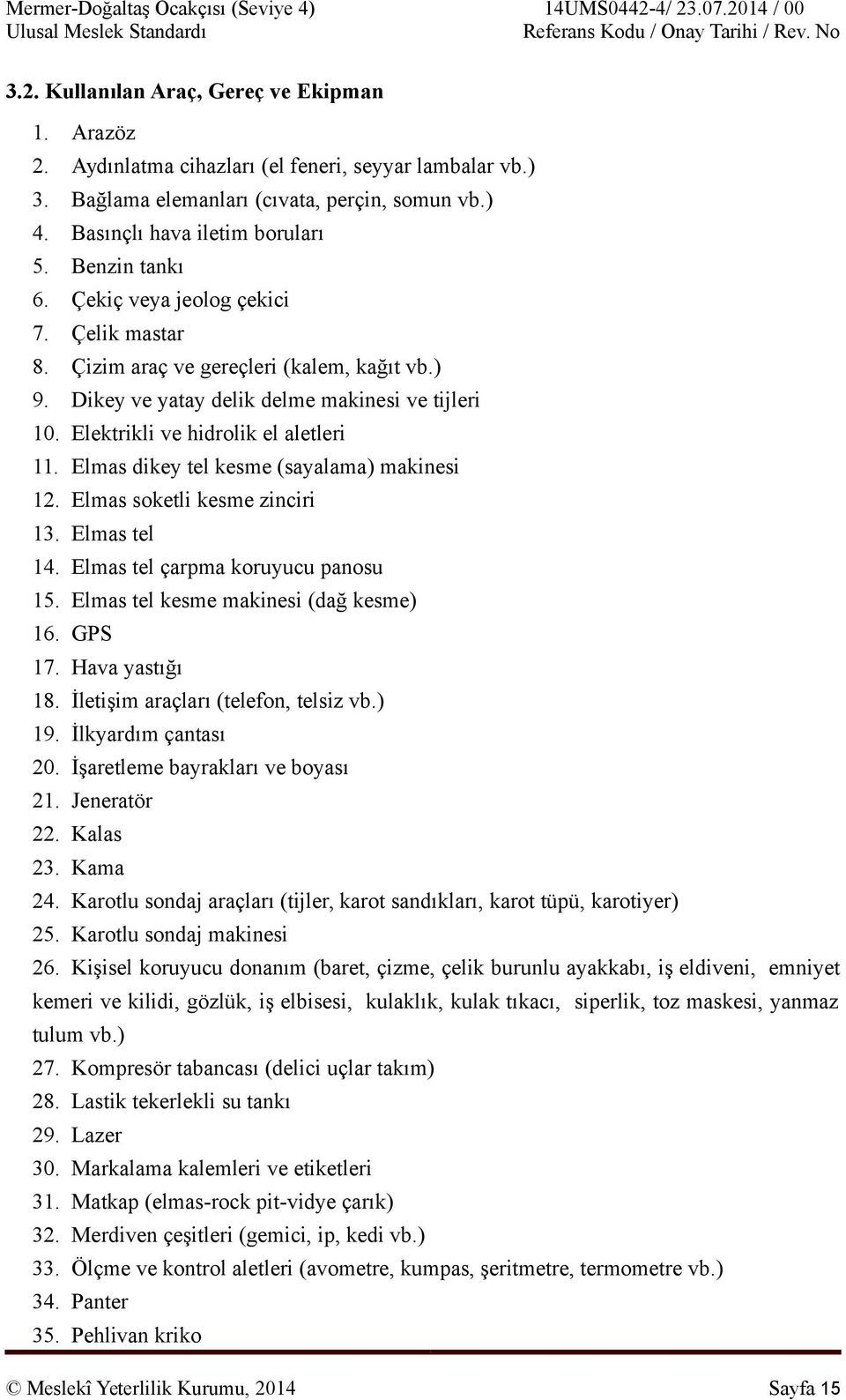 Elmas dikey tel kesme (sayalama) makinesi 12. Elmas soketli kesme zinciri 13. Elmas tel 14. Elmas tel çarpma koruyucu panosu 15. Elmas tel kesme makinesi (dağ kesme) 16. GPS 17. Hava yastığı 18.