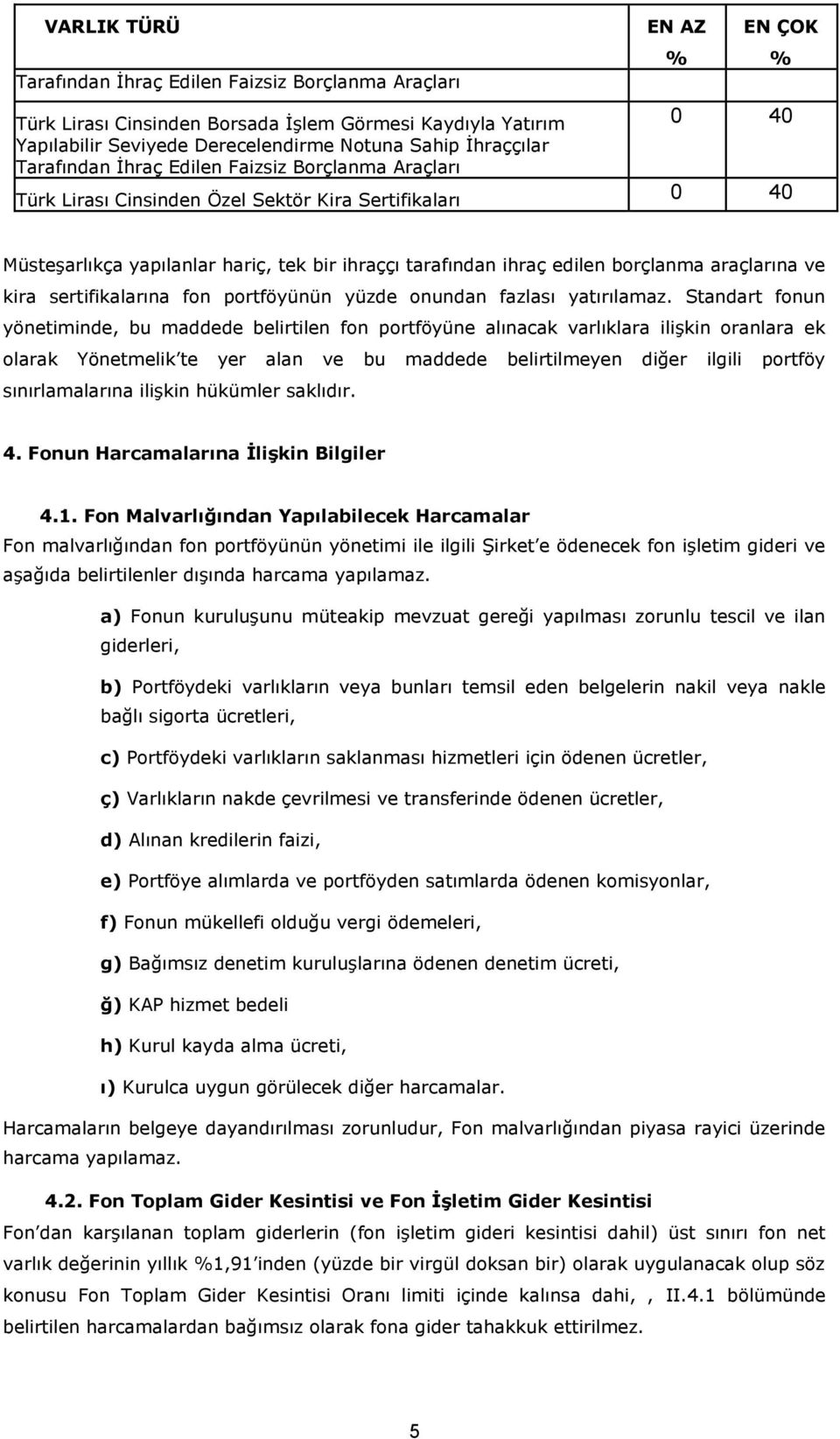 borçlanma araçlarına ve kira sertifikalarına fon portföyünün yüzde onundan fazlası yatırılamaz.