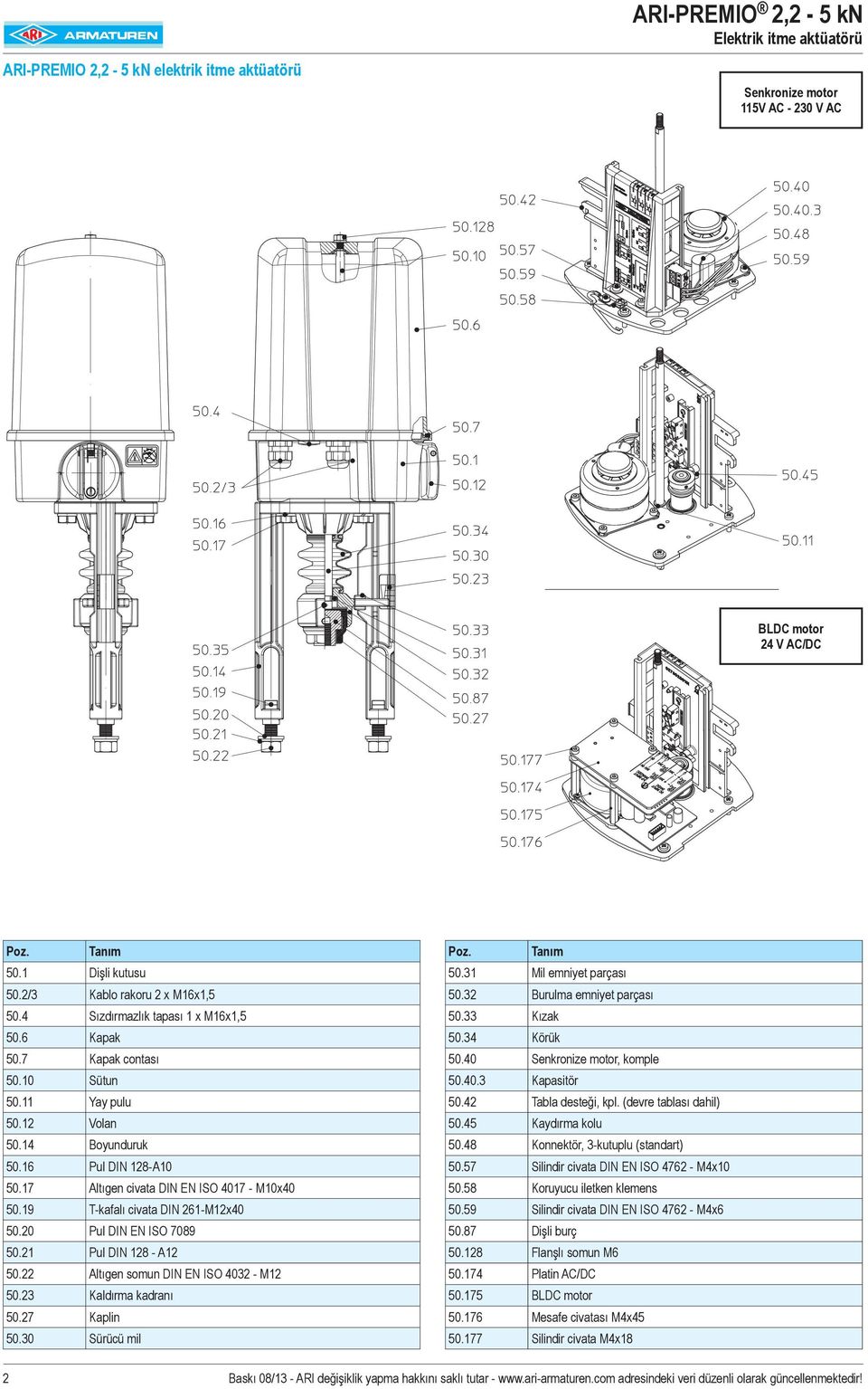 40 Senkronize motor, komple 50.10 Sütun 50.40.3 Kapasitör 50.11 Yay pulu 50.42 Tabla desteği, kpl. (devre tablası dahil) 50.12 Volan 50.45 Kaydırma kolu 50.14 Boyunduruk 50.