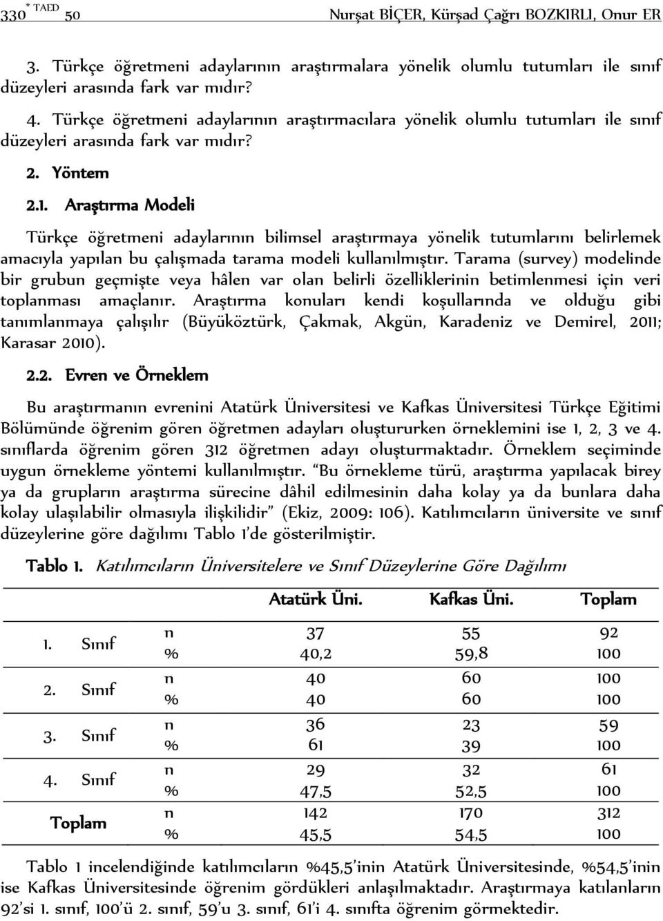 Araştırma Modeli Türkçe öğretmeni adaylarının bilimsel araştırmaya yönelik tutumlarını belirlemek amacıyla yapılan bu çalışmada tarama modeli kullanılmıştır.