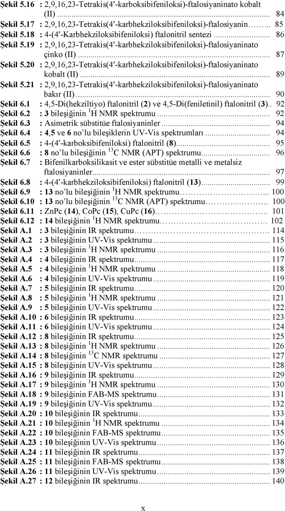 20 : 2,9,16,23-Tetrakis(4 -karbhekziloksibifeniloksi)-ftalosiyaninato kobalt (II)... 89 Şekil 5.21 : 2,9,16,23-Tetrakis(4 -karbhekziloksibifeniloksi)-ftalosiyaninato bakır (II)... 90 Şekil 6.