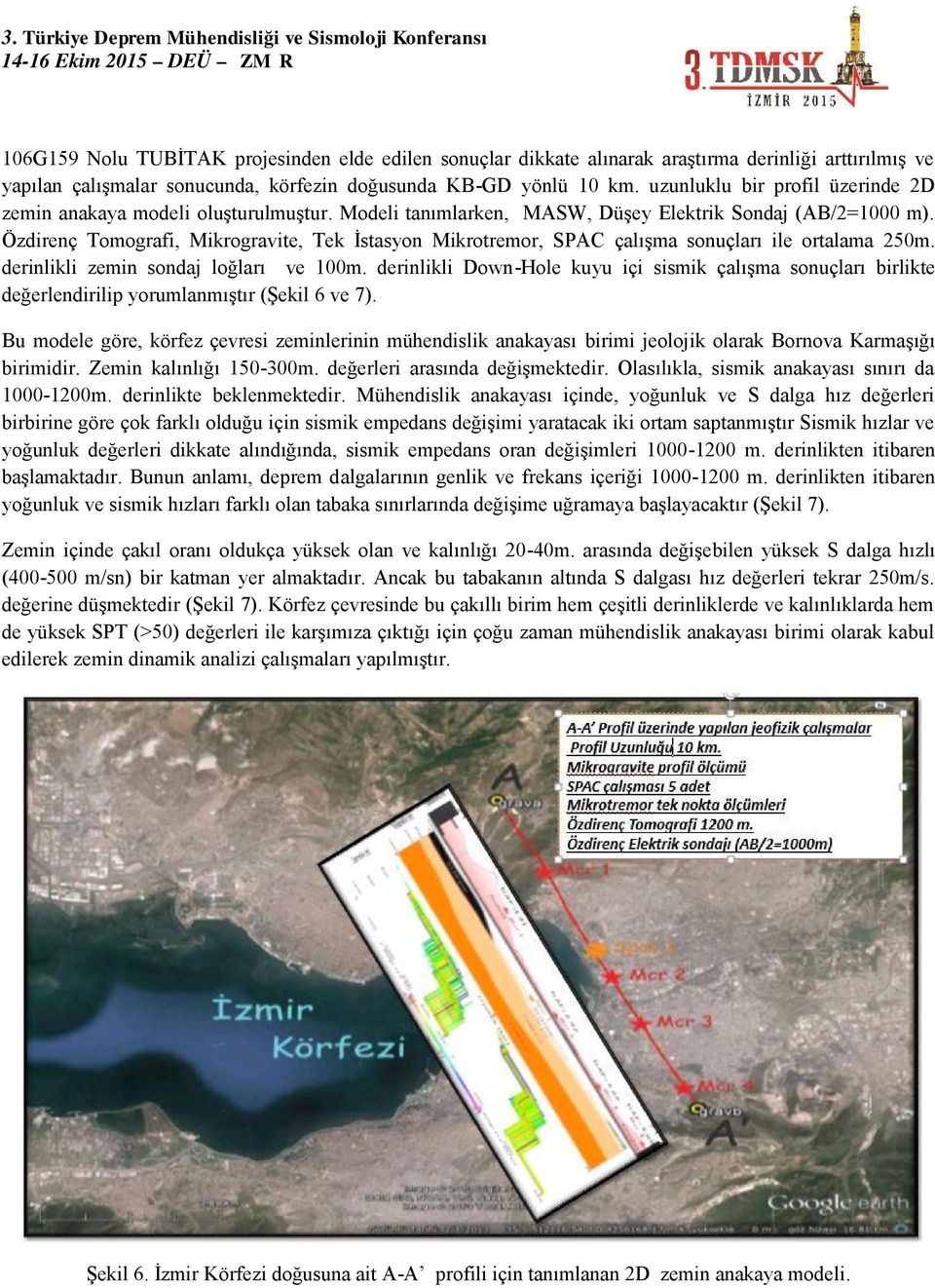 Özdirenç Tomografi, Mikrogravite, Tek İstasyon Mikrotremor, SPAC çalışma sonuçları ile ortalama 250m. derinlikli zemin sondaj loğları ve 100m.