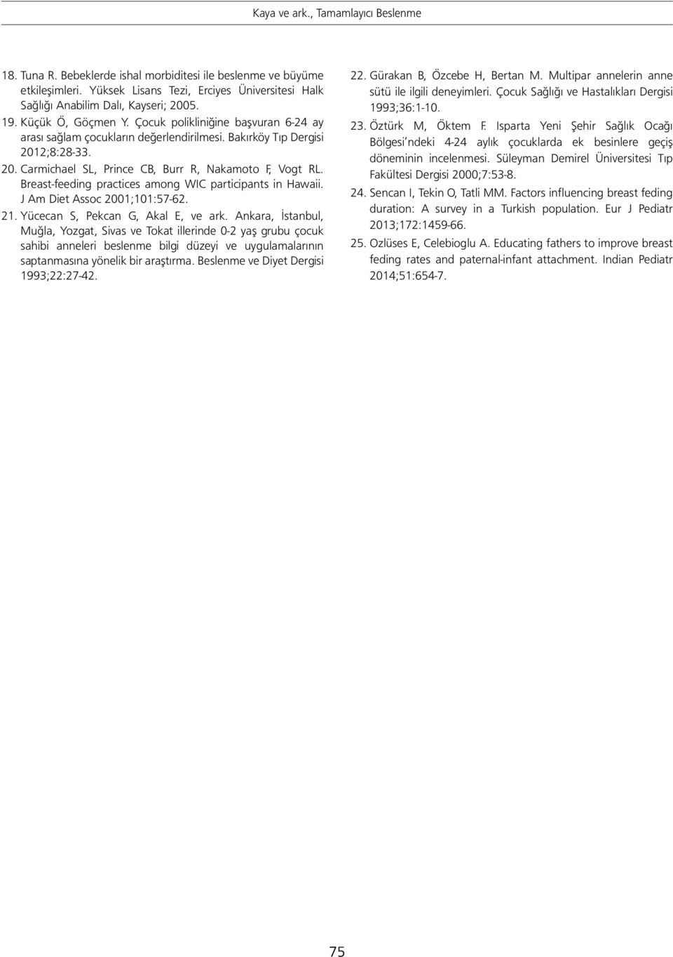 Breast-feeding practices among WIC participants in Hawaii. J Am Diet Assoc 2001;101:57-62. 21. Yücecan S, Pekcan G, Akal E, ve ark.