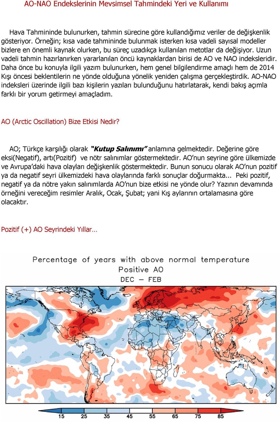 Uzun vadeli tahmin hazırlanırken yararlanılan öncü kaynaklardan birisi de AO ve NAO indeksleridir.