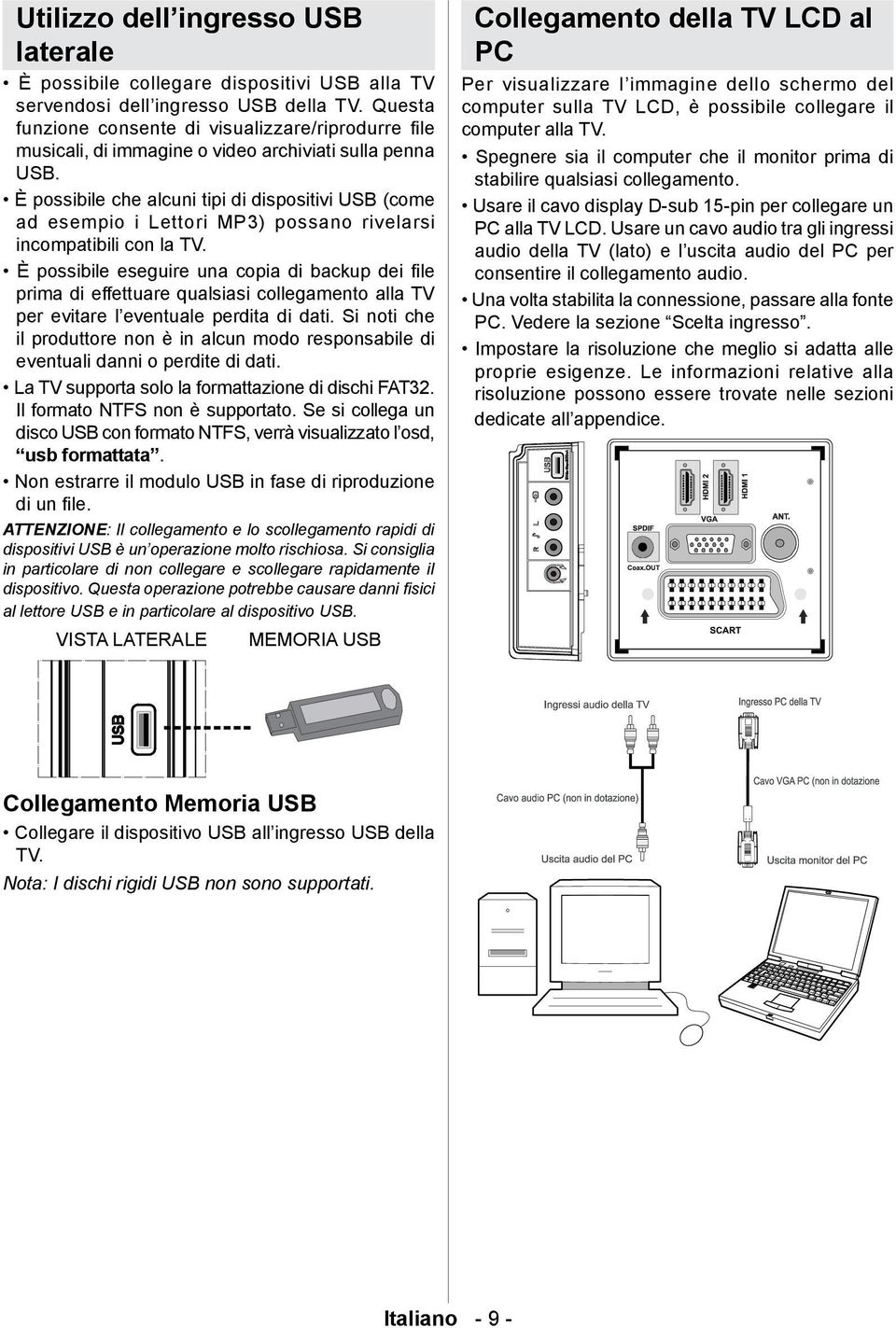 È possibile che alcuni tipi di dispositivi USB (come ad esempio i Lettori MP3) possano rivelarsi incompatibili con la TV.